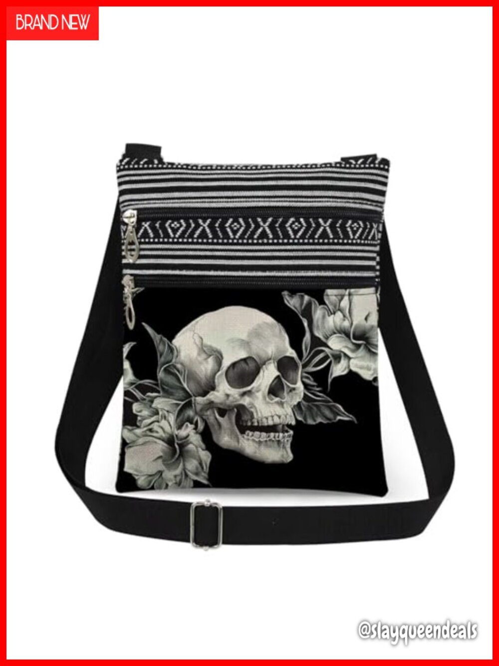 Skull Crossbody Bag Adjustable Strap Polyester Messenger Pouch